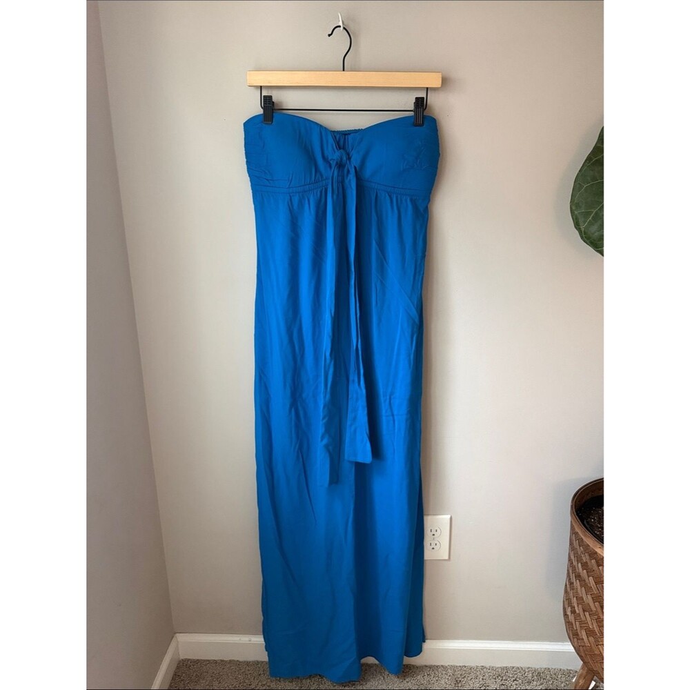 Tommy Bahama Tube Strapless Blue Maxi Dress Smocked Back Resort Vacation Beach